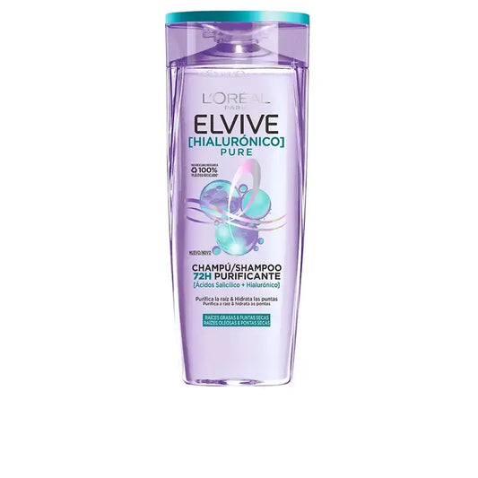L'Oréal Paris Elvive Hyaluronic Pure Shampoo: deterge, idrata, dona lucentezza e corpo, senza silicone, 400 ml