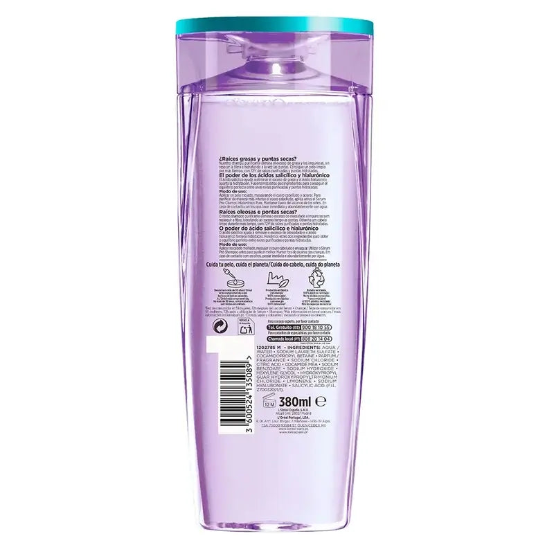L'Oréal Paris Elvive Hyaluronic Pure Shampoo: deterge, idrata, dona lucentezza e corpo, senza silicone, 400 ml