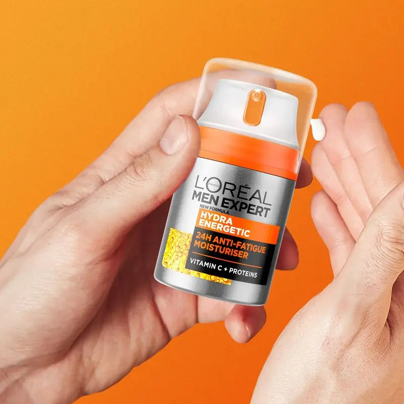 L'Oréal Paris Men Expert Hydra Energetic 24H Crema idratante anti-fatica per uomo con vitamina C e proteine - 50 Ml