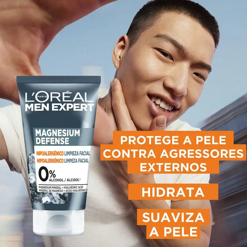 L'Oréal Paris Men Expert Facial Cleansing Magnesium Defense: ipoallergenico, minerale di magnesio e acido ialuronico