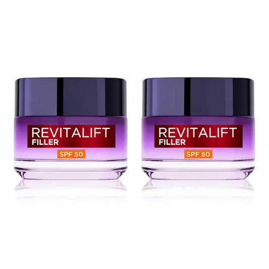 L'Oréal Paris Crema Intensiva Ricostituente con Acido Ialuronico e Spf 50: Volume e Protezione Uvb/Uva , confezione da 2