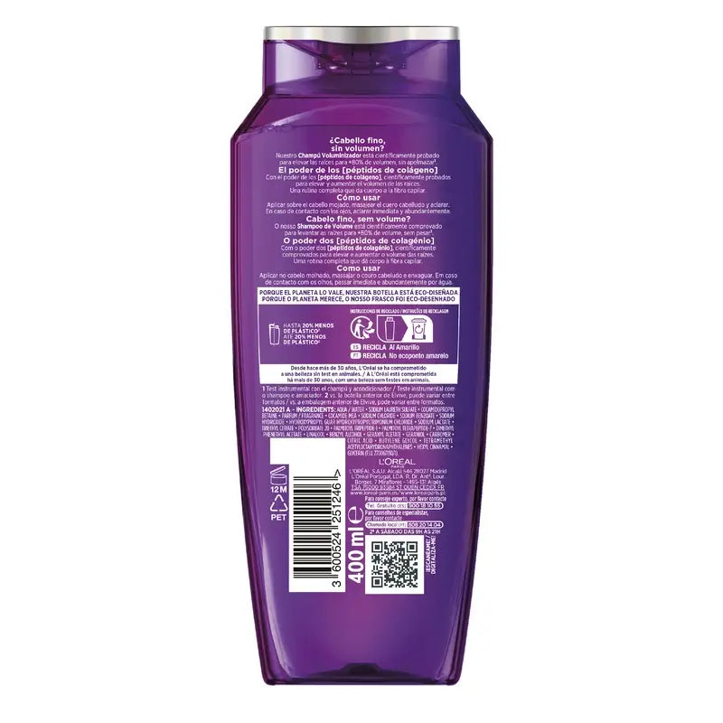 L'Oréal Paris Elvive Shampoo Volumizzante con Peptidi di Collagene, 400 ml