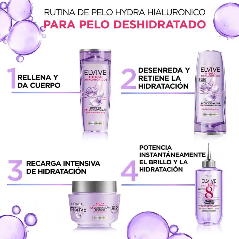 L'Oréal Paris Elvive Hidra Acqua Magica Ialuronica: Trattamento per capelli 8S, Tecnologia Lamellare, 200ml