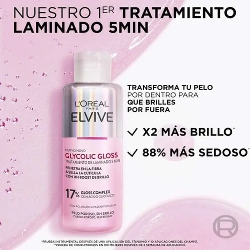 L'Oréal Paris Elvive 5 Min. Trattamento Gloss Glicolico con Acido Glicolico Capelli Morbidi e Lucenti
