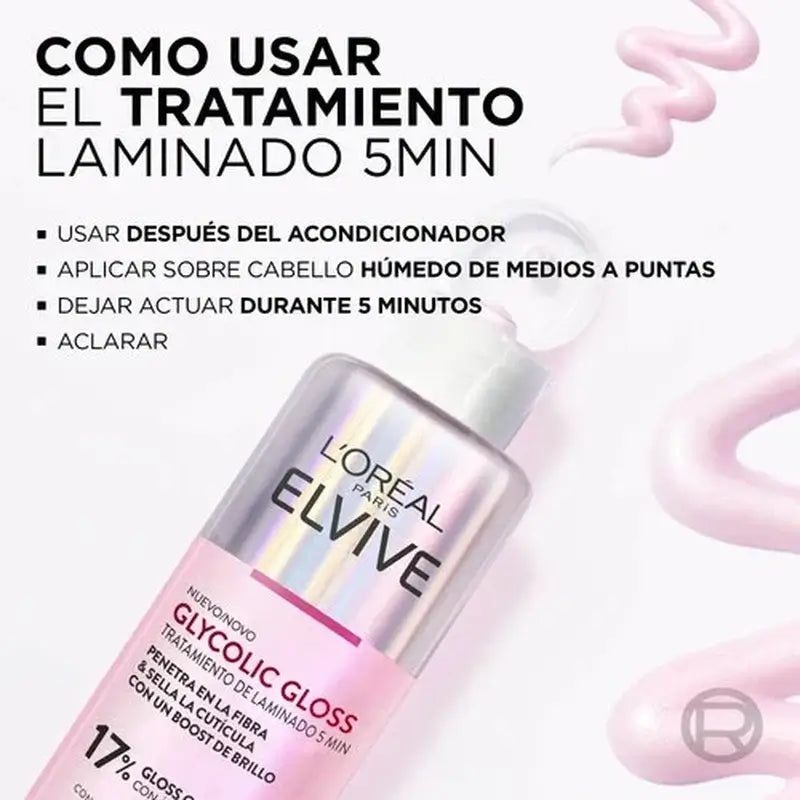 L'Oréal Paris Elvive 5 Min. Trattamento Gloss Glicolico con Acido Glicolico Capelli Morbidi e Lucenti