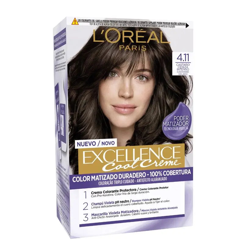 L'Oréal Paris Excellence Cool Creme Colore Permanente per Capelli - Tonalità 4.11 Castano Cenere Intenso
