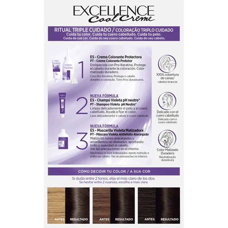 L'Oréal Paris Excellence Cool Creme Colore Permanente per Capelli - Tonalità 4.11 Castano Cenere Intenso