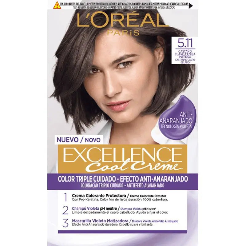 L'Oréal Paris Excellence Cool Creme Colore permanente per capelli - Tonalità 5.11 Castano cenere chiaro intenso