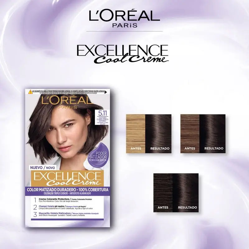 L'Oréal Paris Excellence Cool Creme Colore permanente per capelli - Tonalità 5.11 Castano cenere chiaro intenso