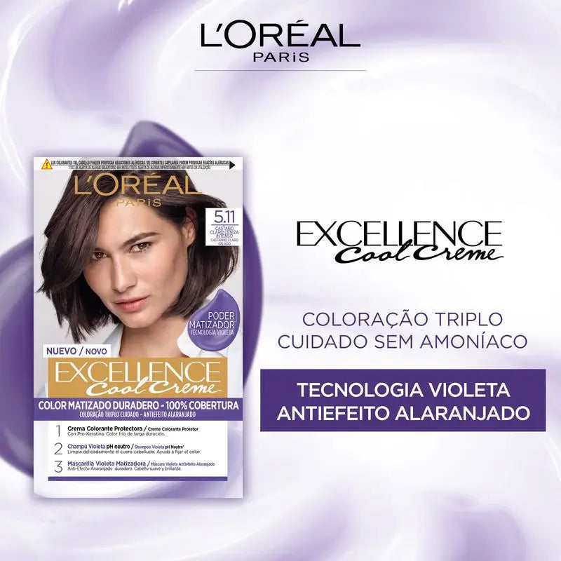 L'Oréal Paris Excellence Cool Creme Colore permanente per capelli - Tonalità 5.11 Castano cenere chiaro intenso