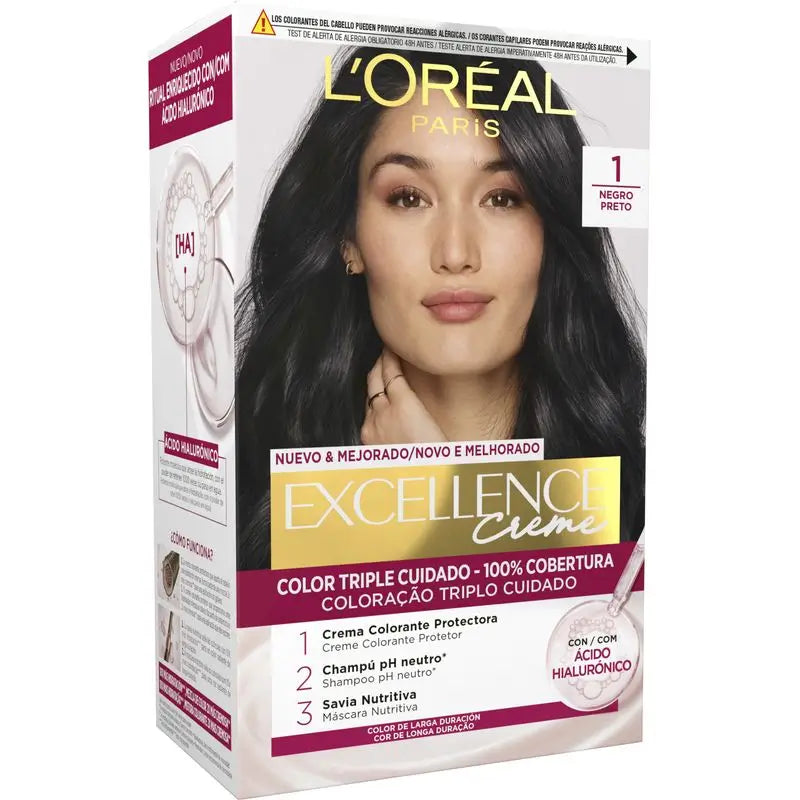 L'Oréal Paris Excellence Creme Colore permanente per capelli - Tonalità 1 Nero