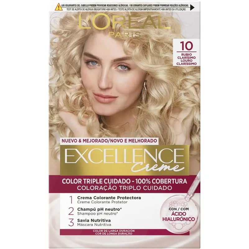 L'Oréal Paris Excellence Creme Colore permanente per capelli - Tonalità 10 Biondo chiaro schiarente