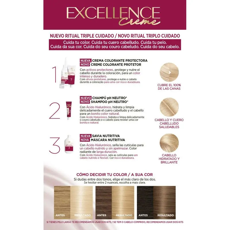L'Oréal Paris Excellence Creme Colore permanente per capelli - Tonalità 10 Biondo chiaro schiarente