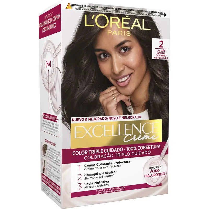 L'Oréal Paris Excellence Creme Colore permanente per capelli - Tonalità 2 Marrone naturale