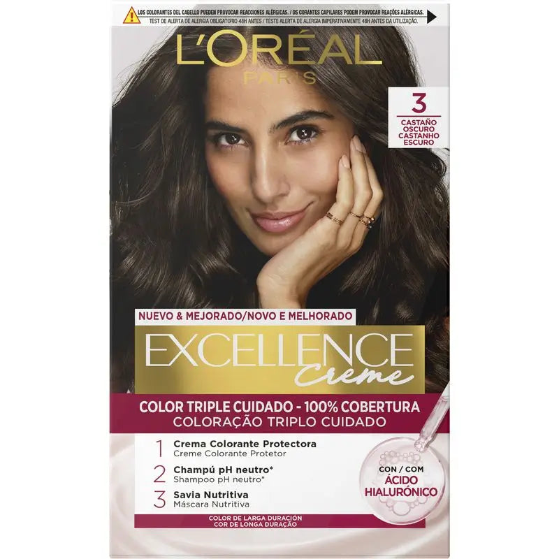 L'Oréal Paris Excellence Creme Colore permanente per capelli - Tonalità 3 Castano scuro