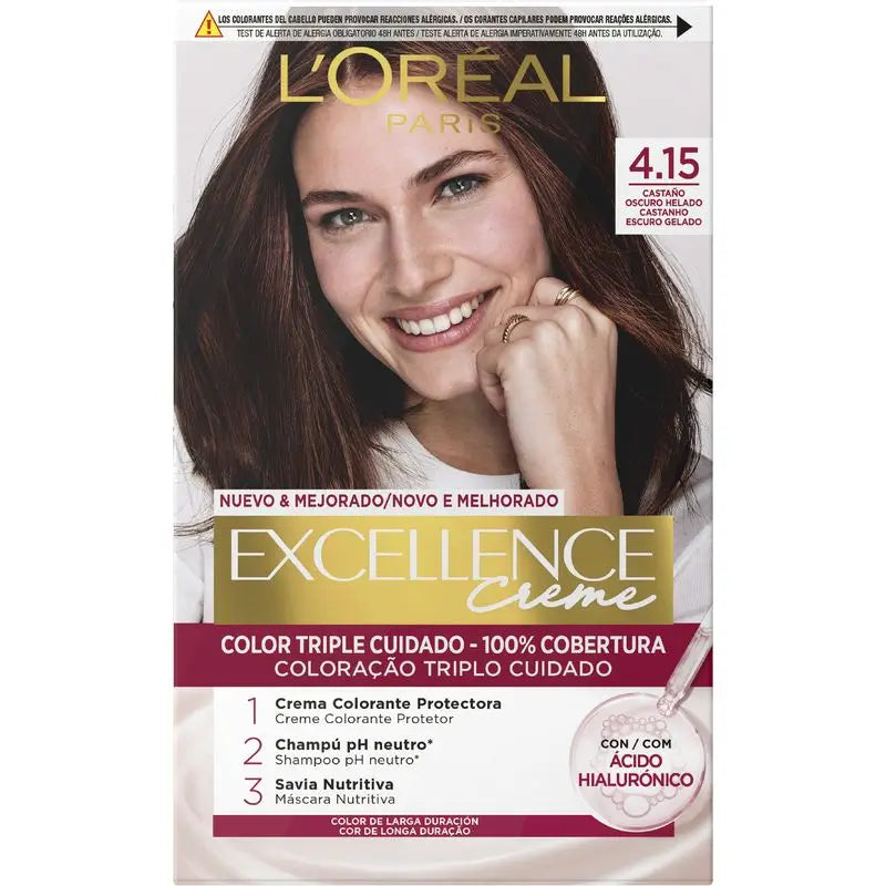 L'Oréal Paris Excellence Creme Colore permanente per capelli - Tonalità 4.15 castano scuro freddo