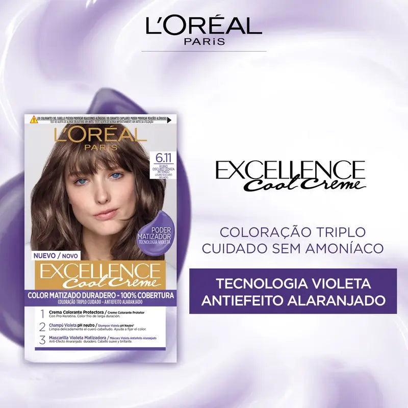 L'Oréal Paris Excellence Creme Colore permanente per capelli - Tonalità 6.11 Biondo scuro cenere