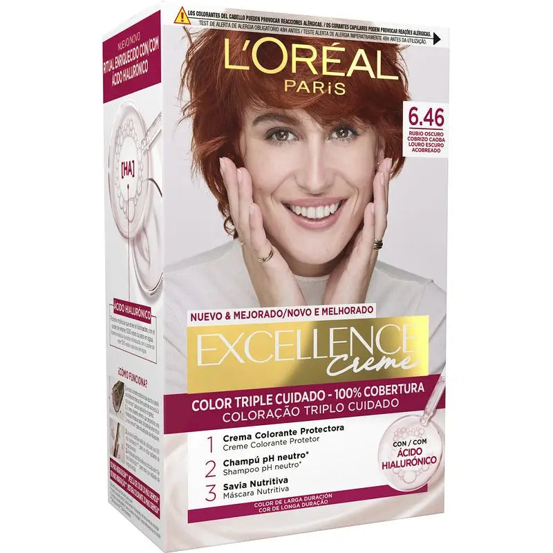 L'Oréal Paris Excellence Creme Colore Permanente per Capelli - Tonalità 6.46 Biondo Scuro Ramato