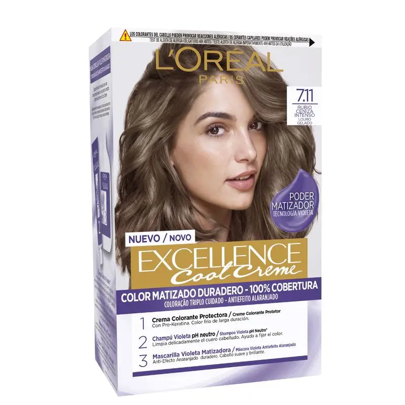 L'Oréal Paris Excellence Creme Colore permanente per capelli - Tonalità 7.11 Biondo cenere intenso