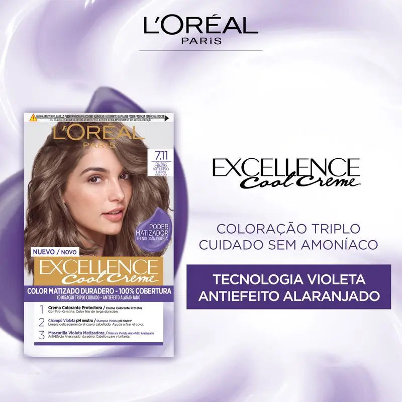 L'Oréal Paris Excellence Creme Colore permanente per capelli - Tonalità 7.11 Biondo cenere intenso