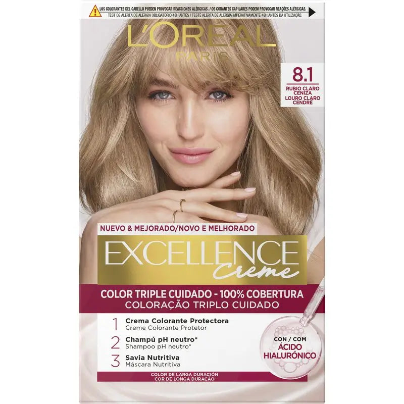 L'Oréal Paris Excellence Creme Colore permanente per capelli - Tonalità 8.1 Biondo Cenere Chiaro