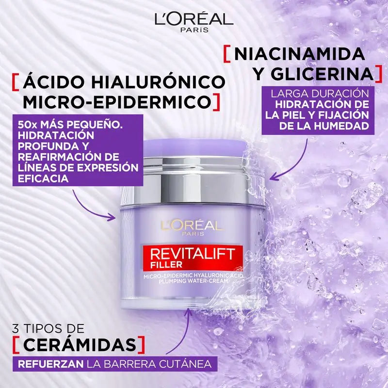 L'Oréal Paris Revitalift Filler Cream Gel: Acido Ialuronico e 3 Ceramidi, Idratazione Intensa