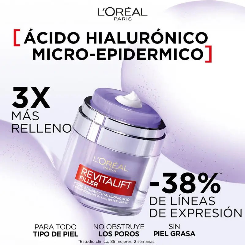L'Oréal Paris Revitalift Filler Cream Gel: Acido Ialuronico e 3 Ceramidi, Idratazione Intensa