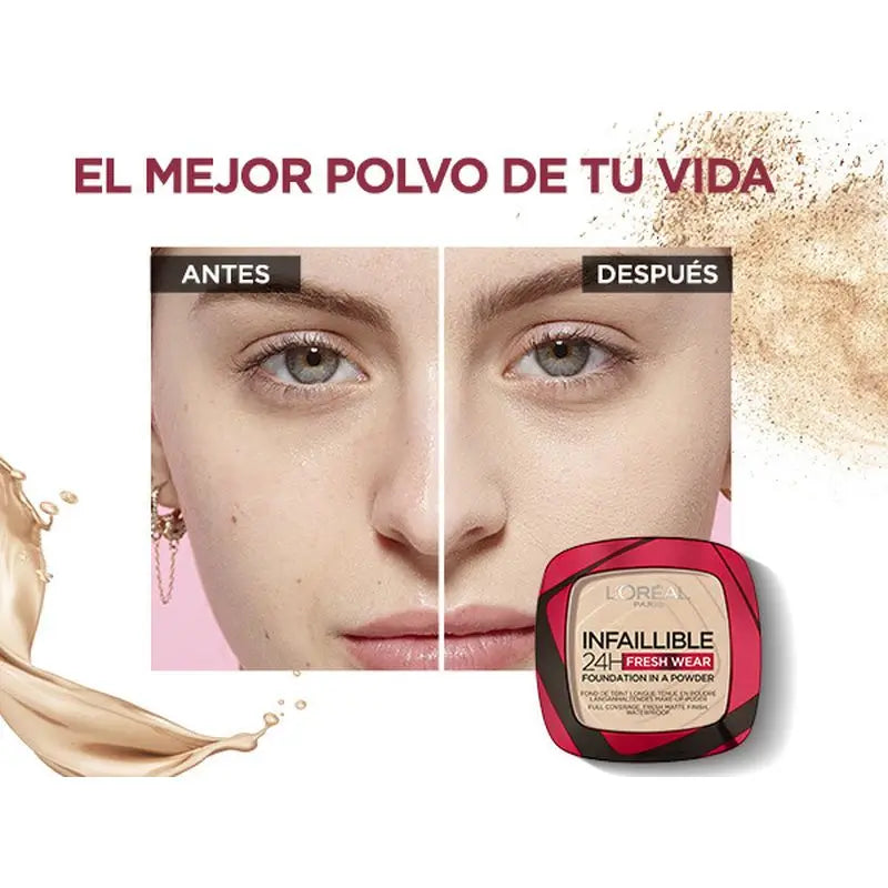 L'Oréal Paris Infallible 24H Long Lasting Matte Compact Powder Shade 140 Golden Beige Per pelli medie