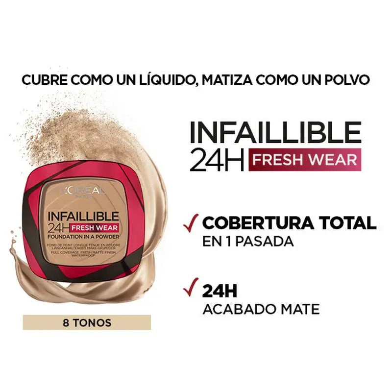 L'Oréal Paris Infallible 24H Long Lasting Matte Compact Powder Shade 140 Golden Beige Per pelli medie