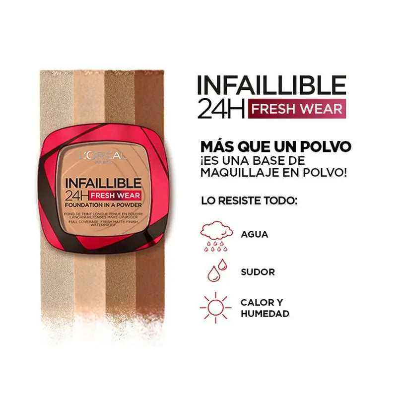 L'Oréal Paris Infallible 24H Long Lasting Matte Compact Powder Shade 140 Golden Beige Per pelli medie