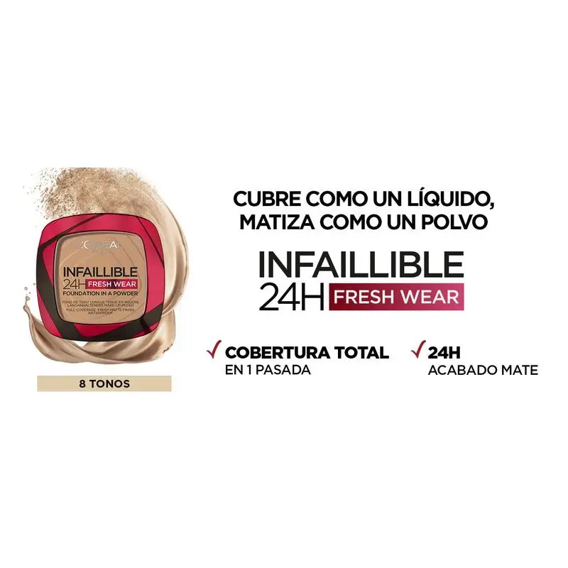 L'Oréal Paris Infallible 24H Long Lasting Matte Compact Powder Shade 140 Golden Beige Per pelli medie