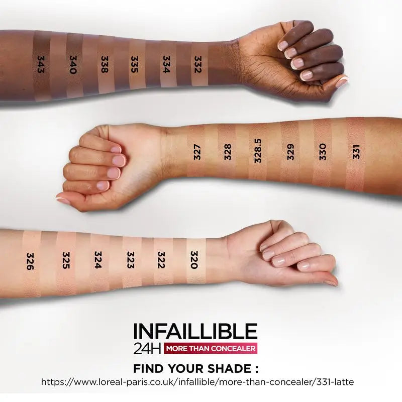 L'Oréal Paris Infallible More Than Concealer Correttore a copertura totale, tonalità 329 Cashew/Cajou, 11 Ml