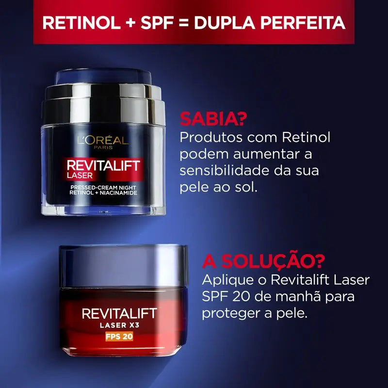 L'Oréal Paris Pressed Laser Revitalift Crema Notte con Retinolo + Niacidamide Formato monodose, 50ml