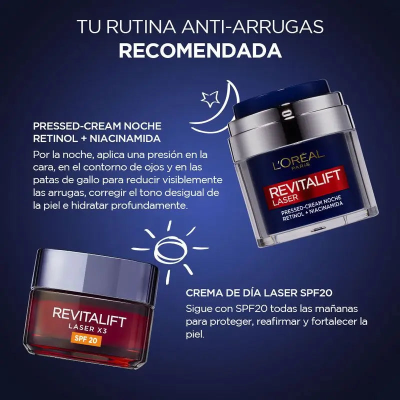 L'Oréal Paris Pressed Laser Revitalift Crema Notte con Retinolo + Niacidamide Formato monodose, 50ml