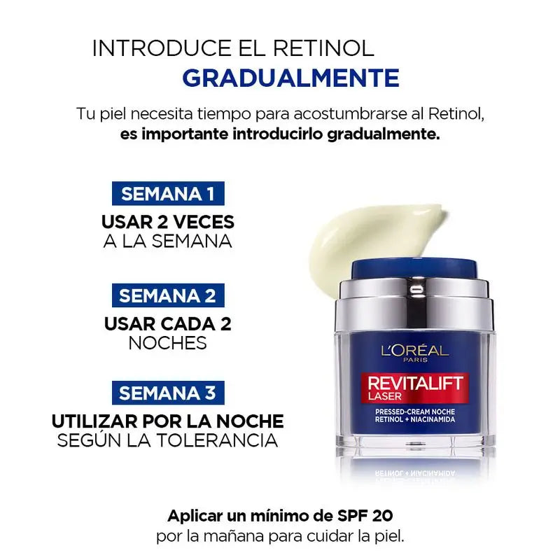 L'Oréal Paris Pressed Laser Revitalift Crema Notte con Retinolo + Niacidamide Formato monodose, 50ml