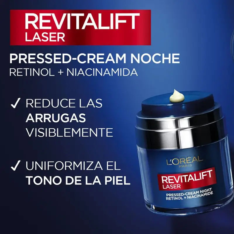L'Oréal Paris Pressed Laser Revitalift Crema Notte con Retinolo + Niacidamide Formato monodose, 50ml