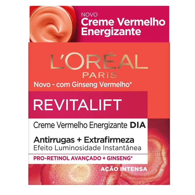 L'Oréal Paris Revitalift Crema giorno energizzante rossa - Con ginseng rosso - 50 Ml