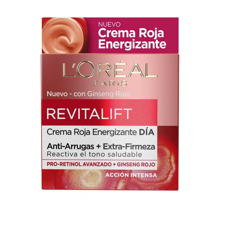 L'Oréal Paris Revitalift Crema giorno energizzante rossa - Con ginseng rosso - 50 Ml