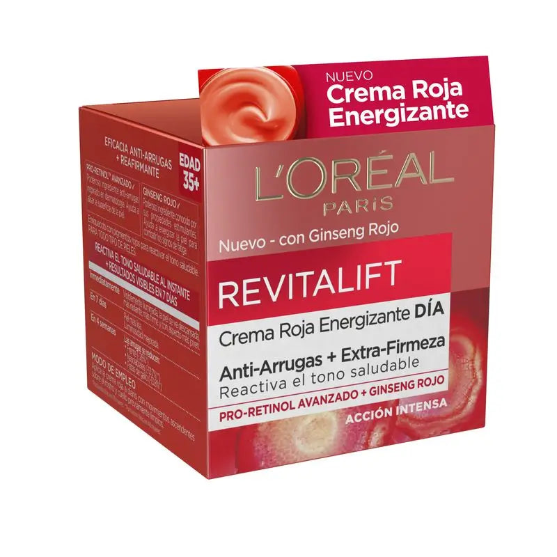 L'Oréal Paris Revitalift Crema giorno energizzante rossa - Con ginseng rosso - 50 Ml