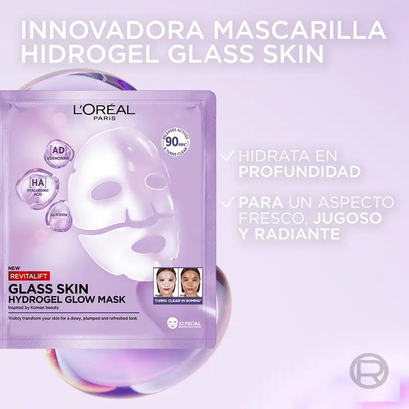 L'Oréal Paris Tissue Mask Revitalift Filler Glass Skin Hydrogel Facial Mask , 1 unità