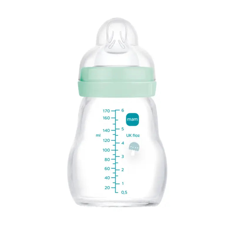 Biberon di cristallo Mam Baby Feel Good Blue Matt, 170 ml