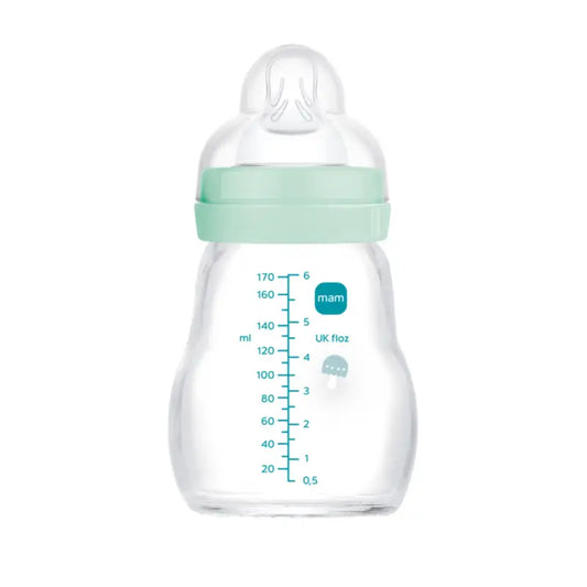 Biberon di cristallo Mam Baby Feel Good Blue Matt, 170 ml