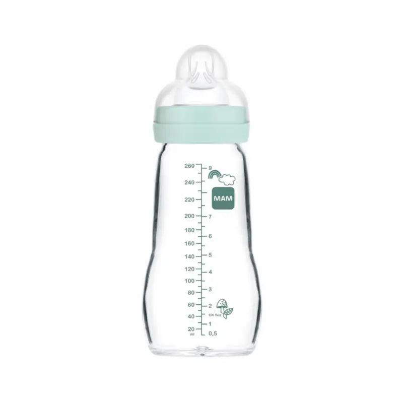 Biberon di cristallo Mam Baby Feel Good Blu opaco, 260 ml