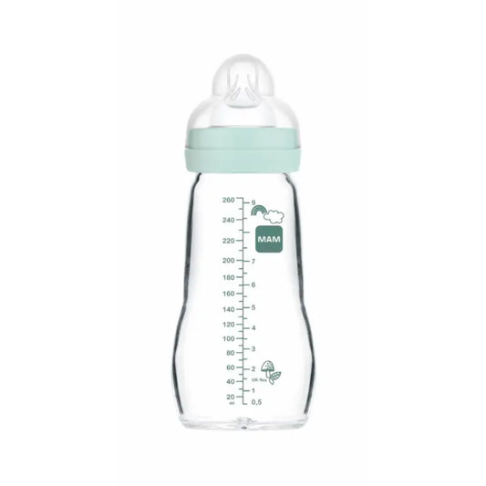 Biberon di cristallo Mam Baby Feel Good Blu opaco, 260 ml
