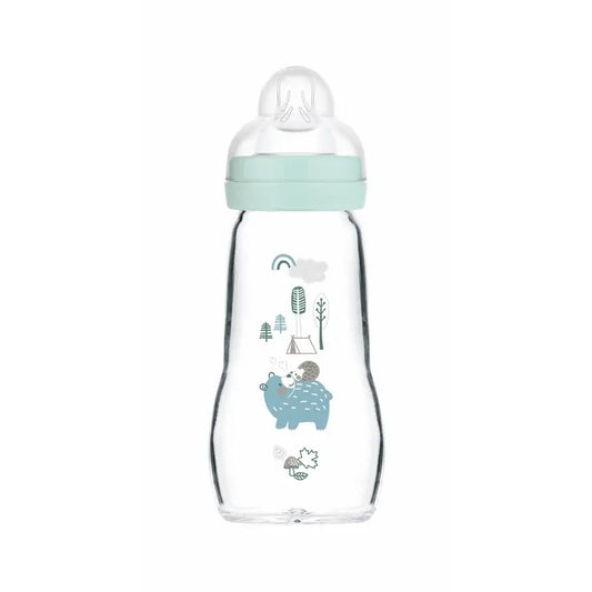 Biberon di cristallo Mam Baby Feel Good Blu opaco, 260 ml