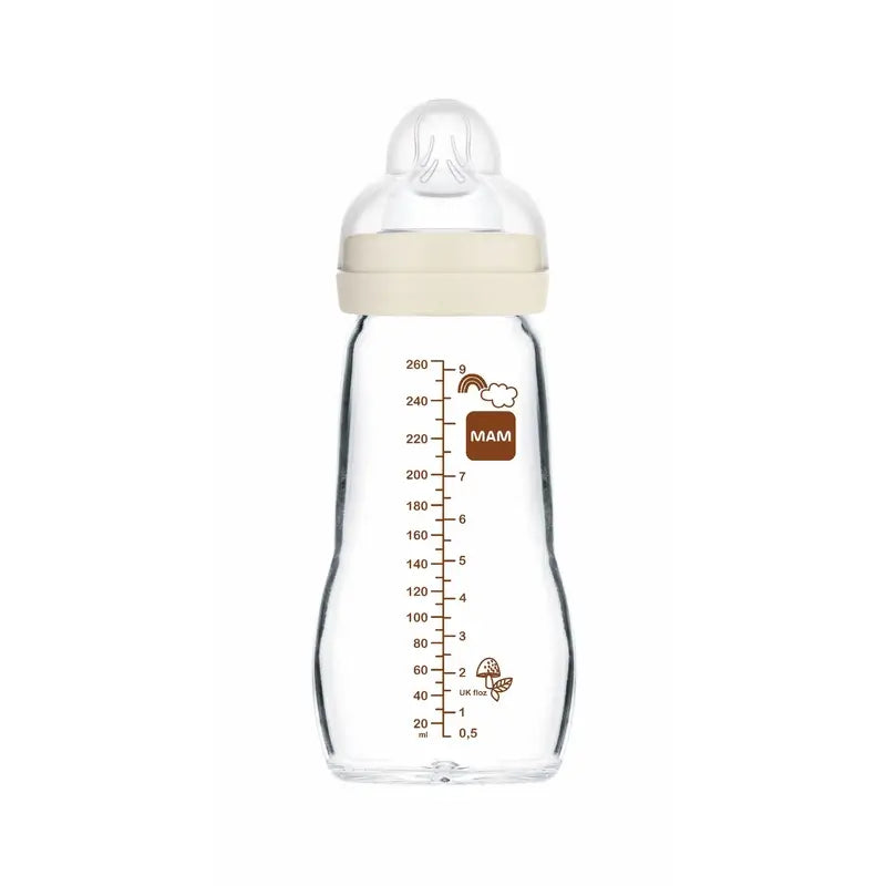 Mam Baby Biberon in vetro Feel Good Neutro Opaco, 260 ml