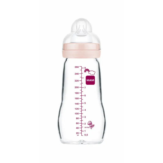 Biberon di cristallo Mam Baby Feel Good Matt Pink, 260 ml