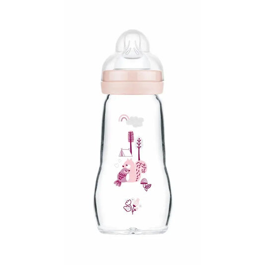 Biberon di cristallo Mam Baby Feel Good Matt Pink, 260 ml