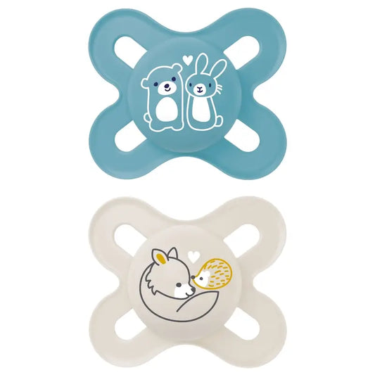 Mam Baby Soother Original Start Silicone Blue Animal 0-2M, 2 unità