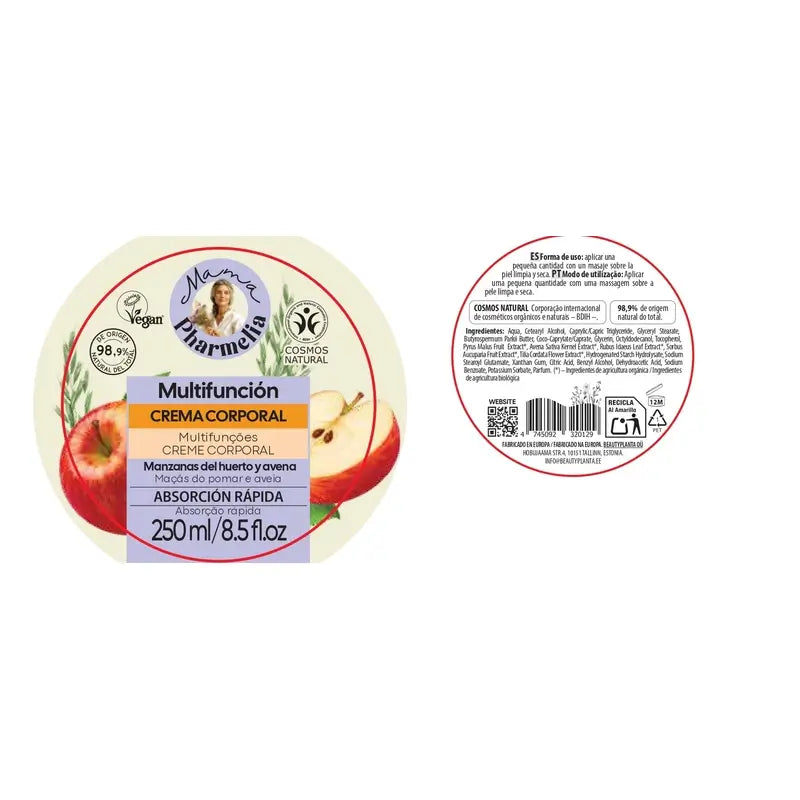 Crema corpo multifunzionale Mama Pharmelia con mele e farina d'avena, 250 Ml
